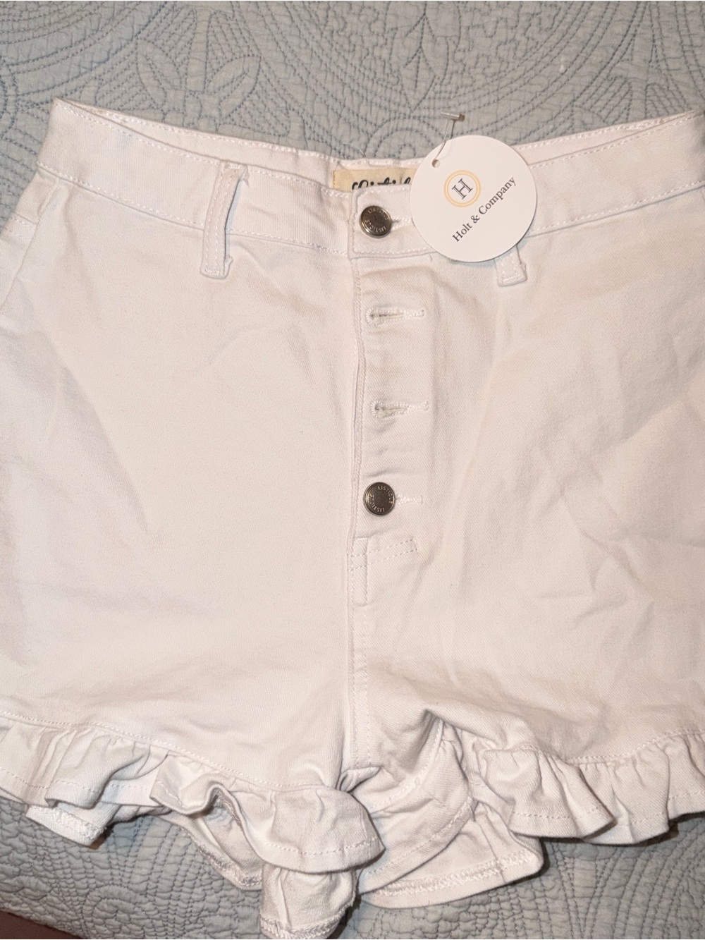 White Ruffle Hem Women's Shorts